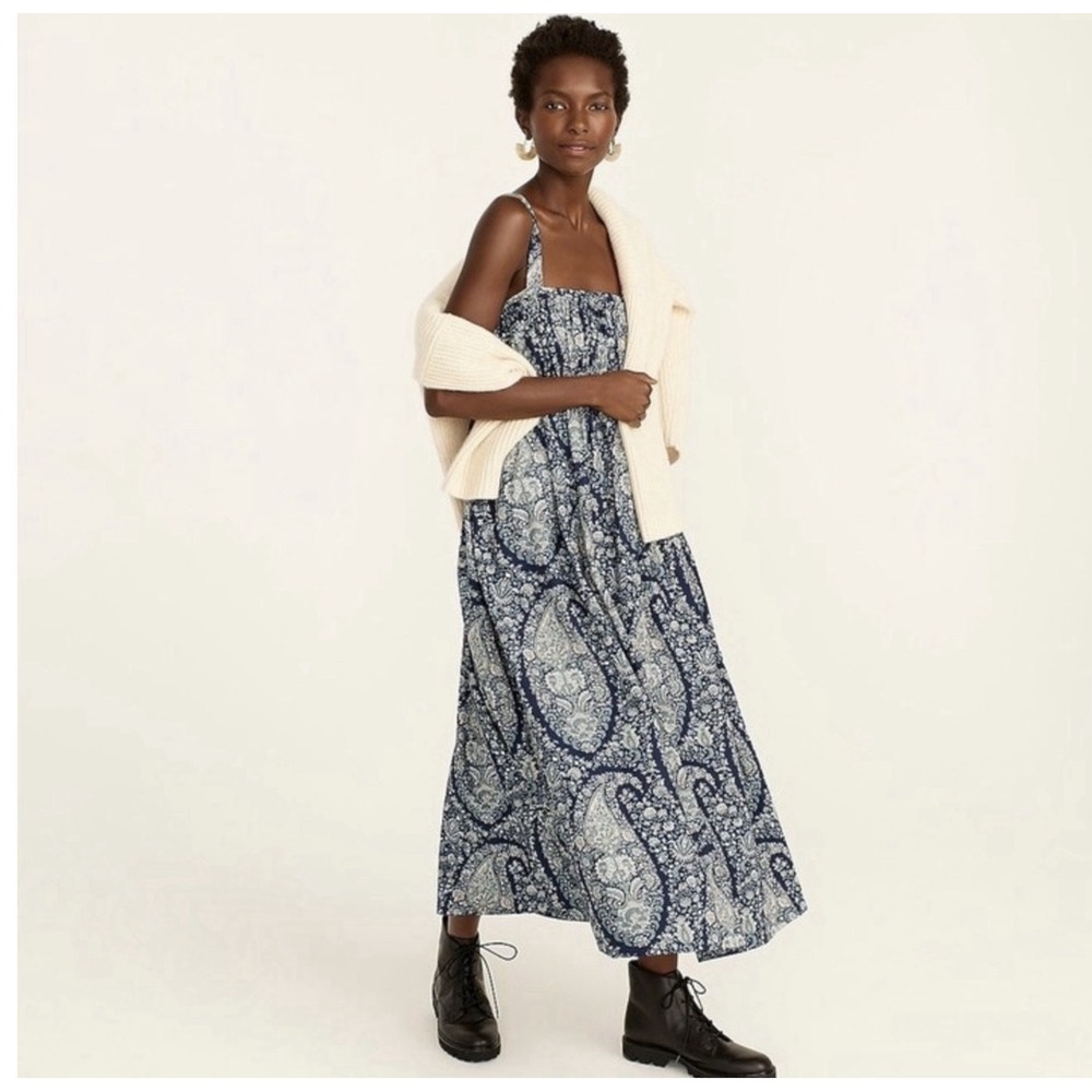NWOT $168 J. Crew Gathered Cotton-Poplin In Oversized Paisley Dress Sz 8